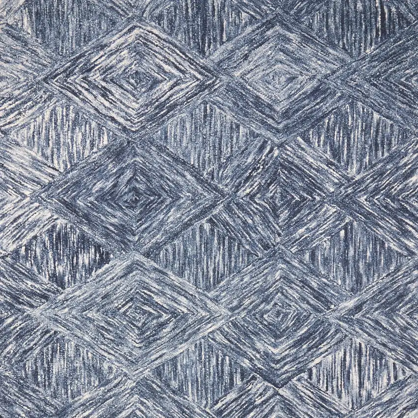 Denim Blue and Ivory Wool Geometric Area Rug Photo 6