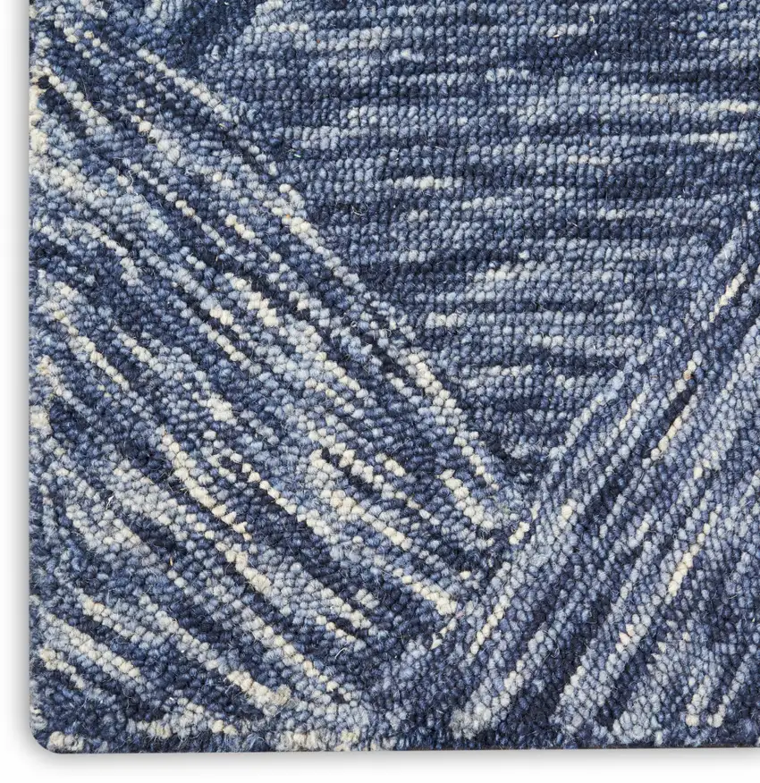 Denim Blue and Ivory Wool Geometric Area Rug Photo 4