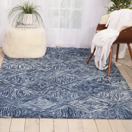 Denim Blue and Ivory Wool Geometric Area Rug Photo 3
