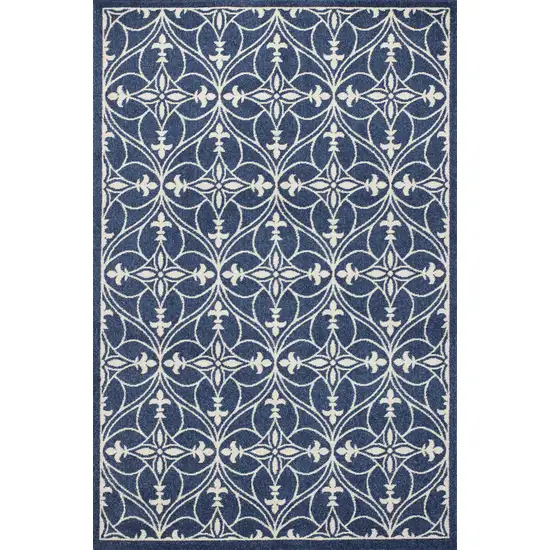 Blue And Ivory Floral Medallion Area Rug Photo 5