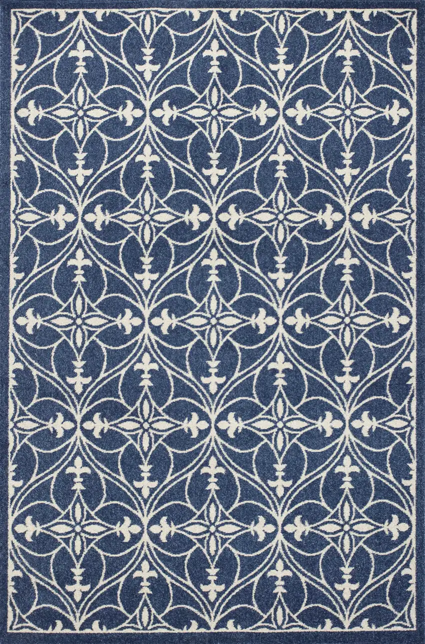 Blue And Ivory Floral Medallion Area Rug Photo 5
