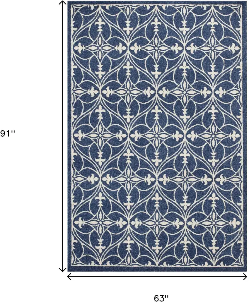 Blue And Ivory Floral Medallion Area Rug Photo 3