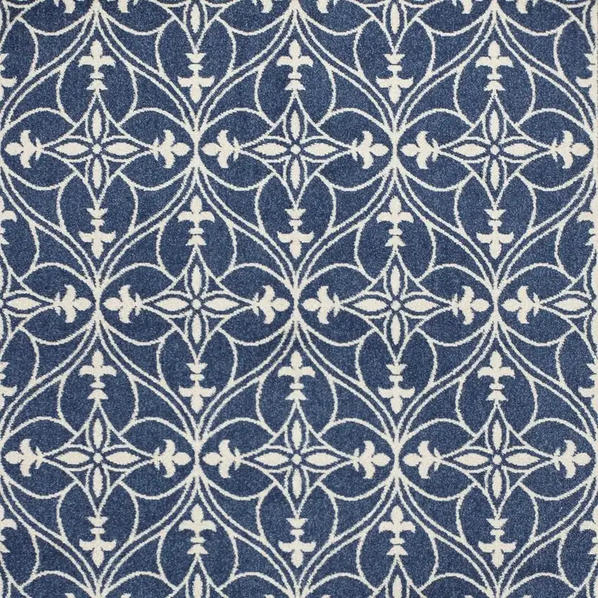 Blue And Ivory Floral Medallion Area Rug Photo 4