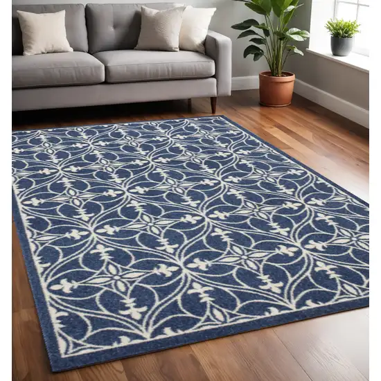Blue And Ivory Floral Medallion Area Rug Photo 1