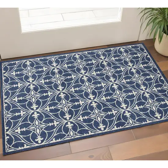 Blue And Ivory Floral Medallion Area Rug Photo 1
