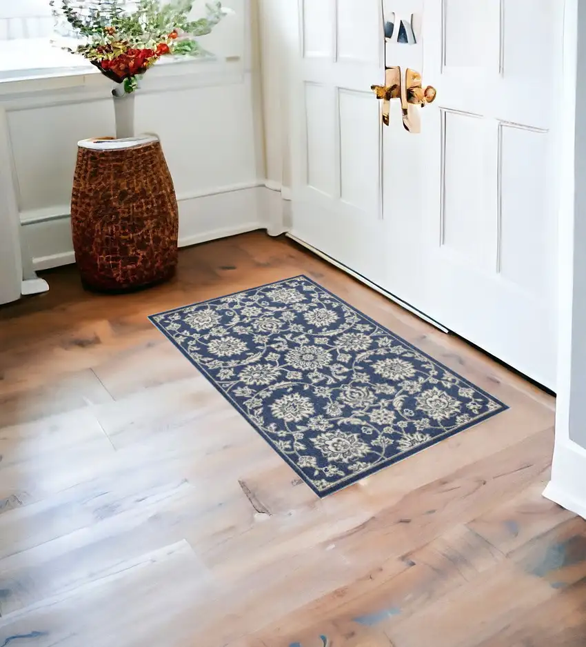 Denim Floral Uv Treated Accent Rug Photo 2