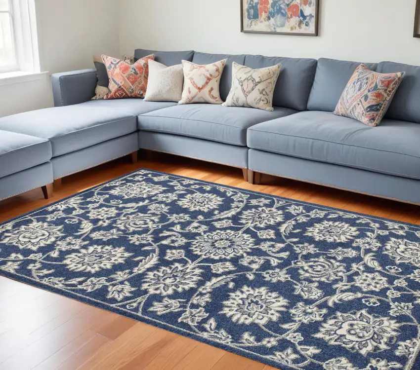 Denim Floral Vine Uv Treated Indoor Area Rug Photo 1