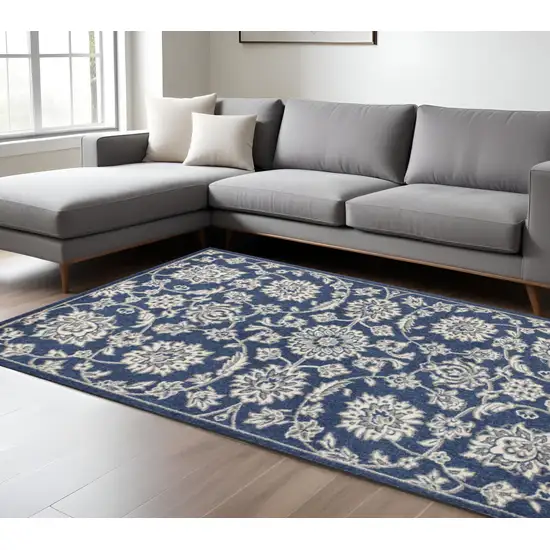 Blue And Ivory Floral Medallion Area Rug Photo 1