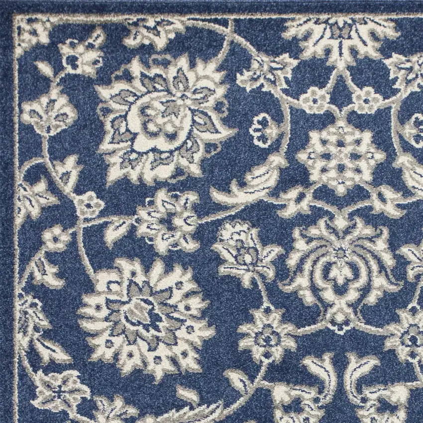 Blue And Ivory Floral Medallion Area Rug Photo 3
