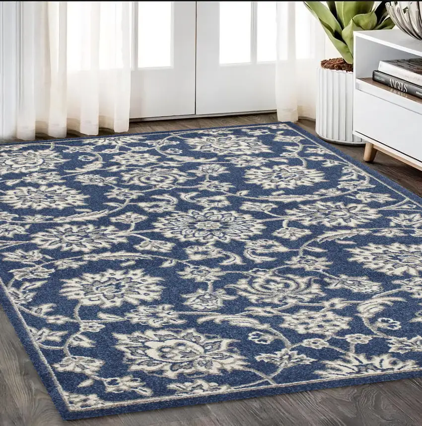 Denim Floral Vines Uv Treated Area Rug Photo 1