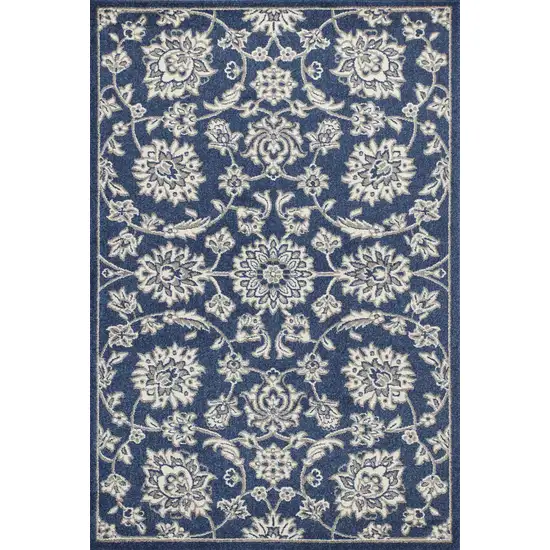 Blue And Ivory Floral Medallion Area Rug Photo 2