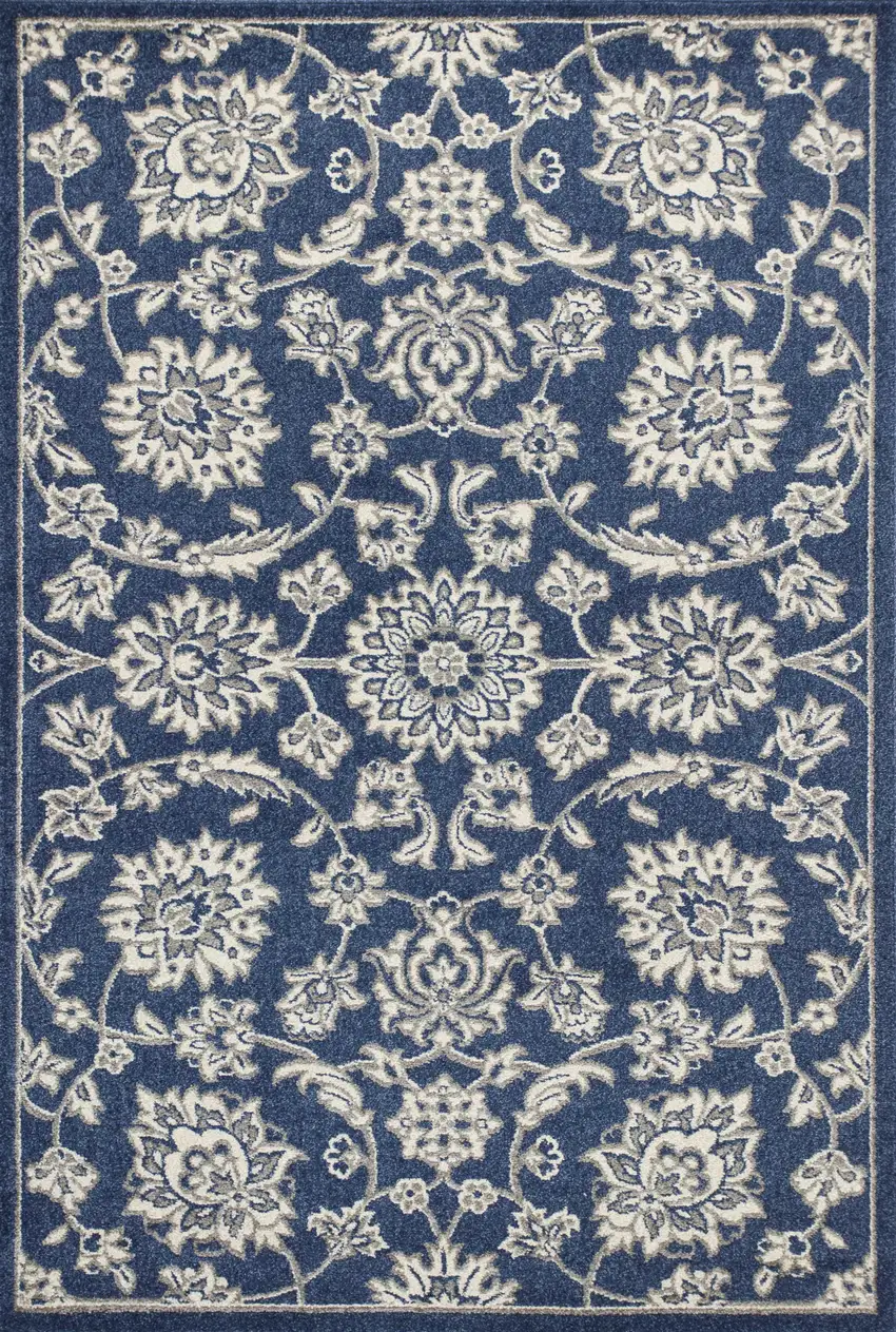 Blue And Ivory Floral Medallion Area Rug Photo 2