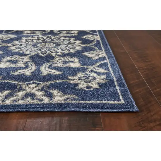 Blue And Ivory Floral Medallion Area Rug Photo 6