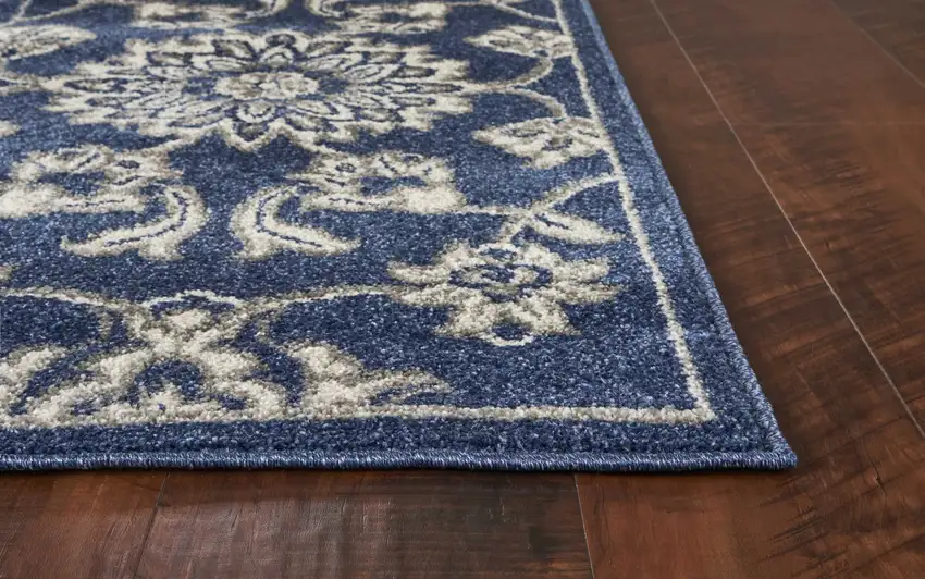 Blue And Ivory Floral Medallion Area Rug Photo 6