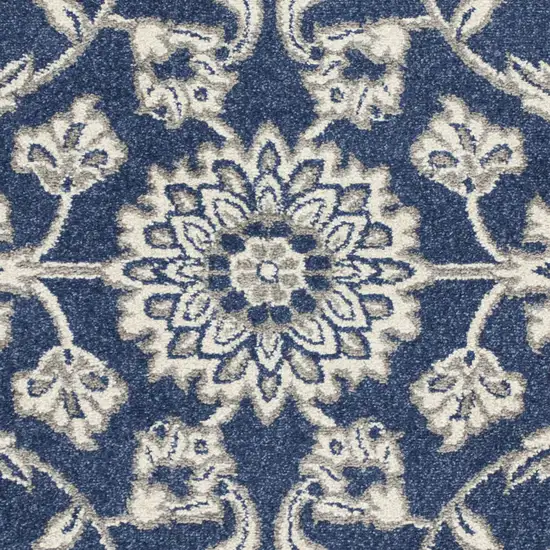 Blue And Ivory Floral Medallion Area Rug Photo 8
