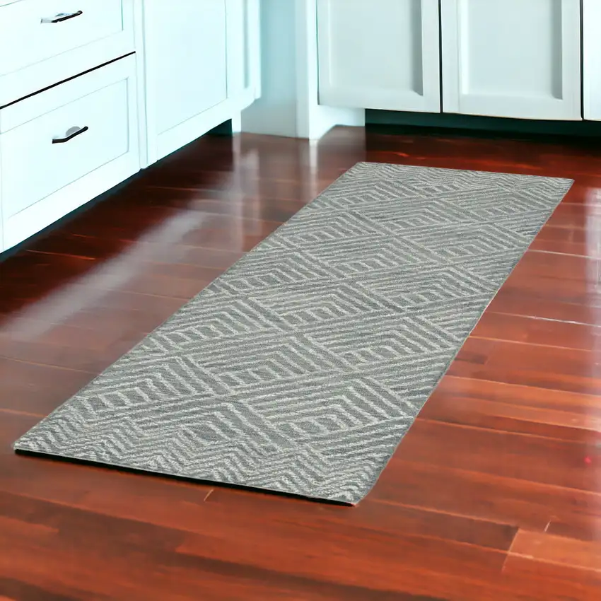 2' X 8' Denim Geometric Tiles Wool Runner Rug Photo 1