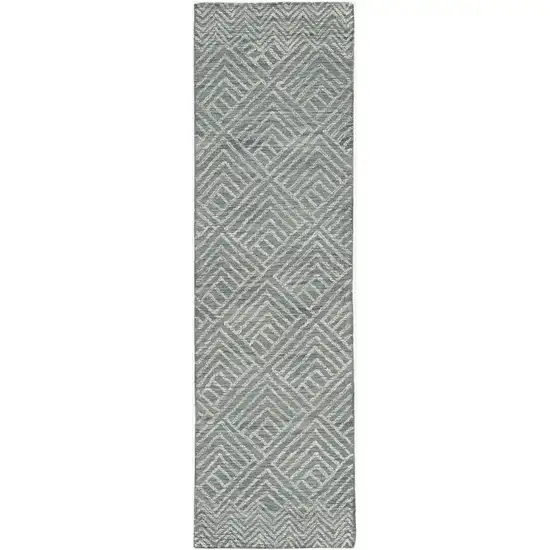 8' Denim Blue And Gray Wool Geometric Hand Tufted Runner Rug Photo 2