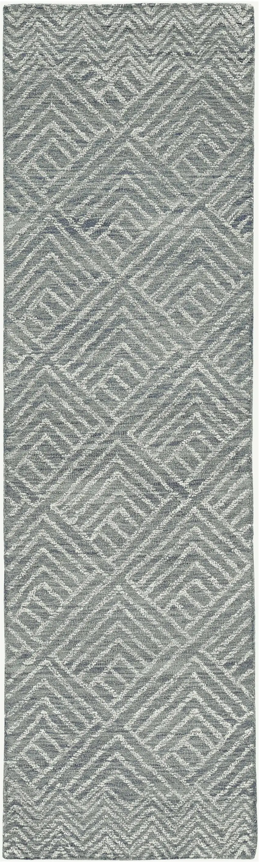 8' Denim Blue And Gray Wool Geometric Hand Tufted Runner Rug Photo 2