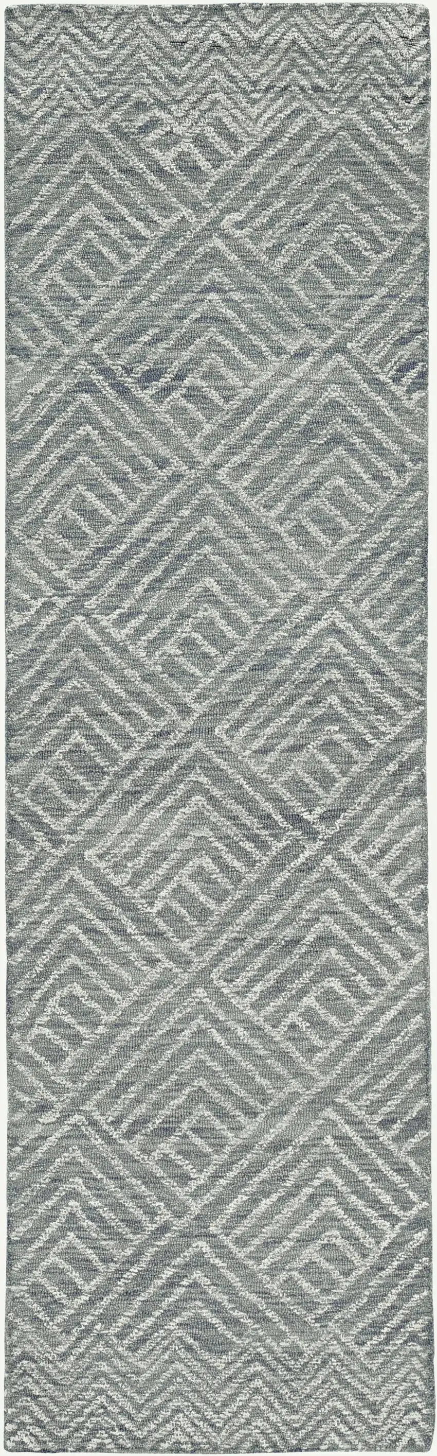 Denim Geometric Tiles Wool Runner Rug Photo 2