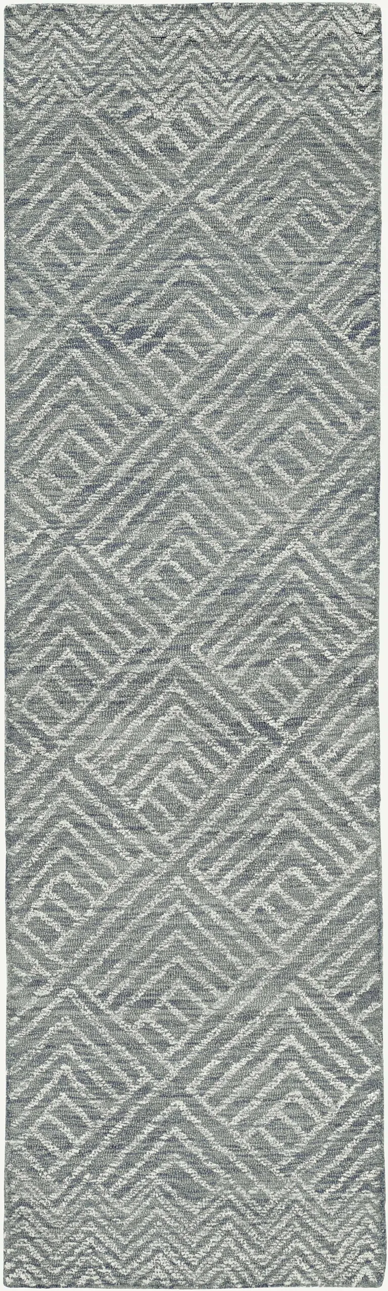 Denim Geometric Tiles Wool Runner Rug Photo 2