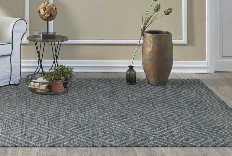 Denim Geometric Tiles Wool Runner Rug Photo 5