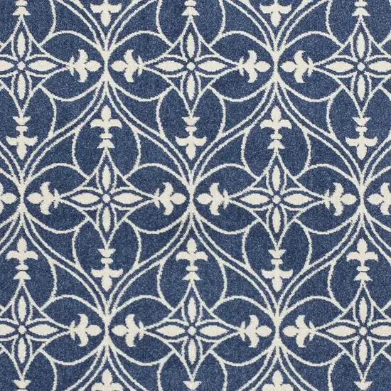 Blue And Ivory Floral Medallion Area Rug Photo 4