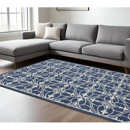 Blue And Ivory Floral Medallion Area Rug Photo 1