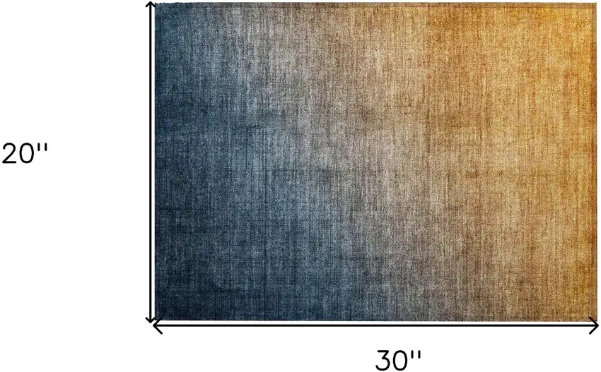Denim and Gold Ombre Washable Non Skid Indoor Outdoor Area Rug Photo 3
