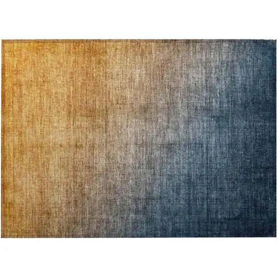 Denim and Gold Ombre Washable Non Skid Indoor Outdoor Area Rug Photo 5