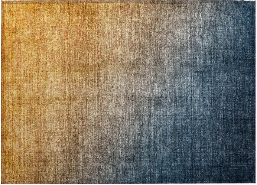 Denim and Gold Ombre Washable Non Skid Indoor Outdoor Area Rug Photo 5
