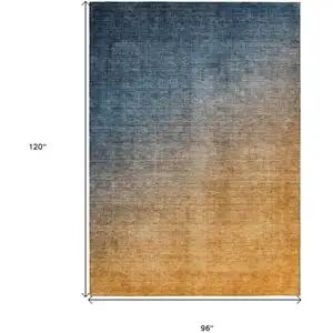 Photo of Denim and Gold Ombre Washable Non Skid Indoor Outdoor Area Rug