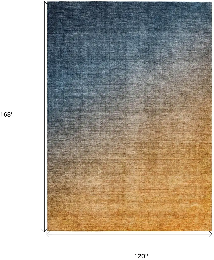 Denim and Gold Ombre Washable Non Skid Indoor Outdoor Area Rug Photo 3