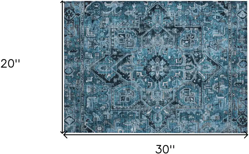 Denim and Gray Oriental Washable Non Skid Indoor Outdoor Area Rug Photo 3