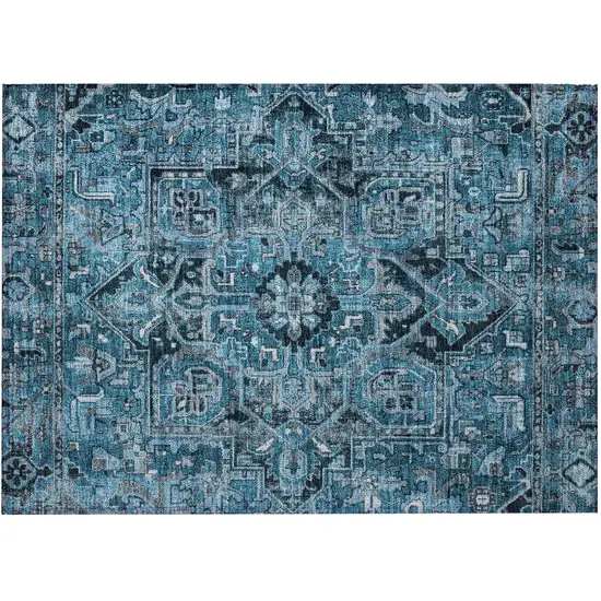 Denim and Gray Oriental Washable Non Skid Indoor Outdoor Area Rug Photo 5