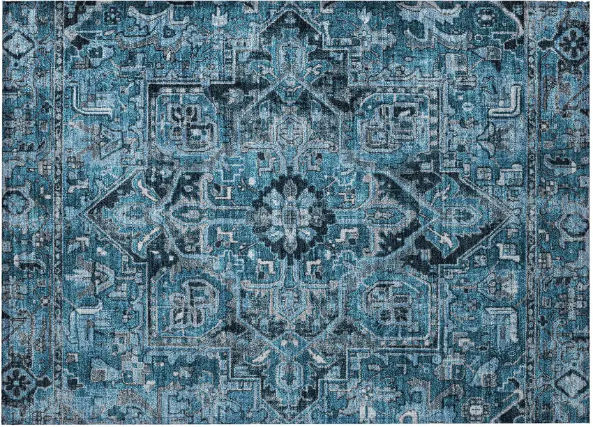 Denim and Gray Oriental Washable Non Skid Indoor Outdoor Area Rug Photo 5