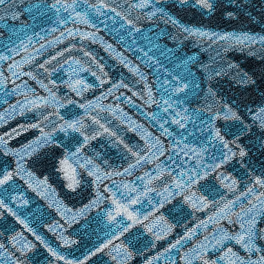 Denim and Gray Oriental Washable Non Skid Indoor Outdoor Area Rug Photo 8