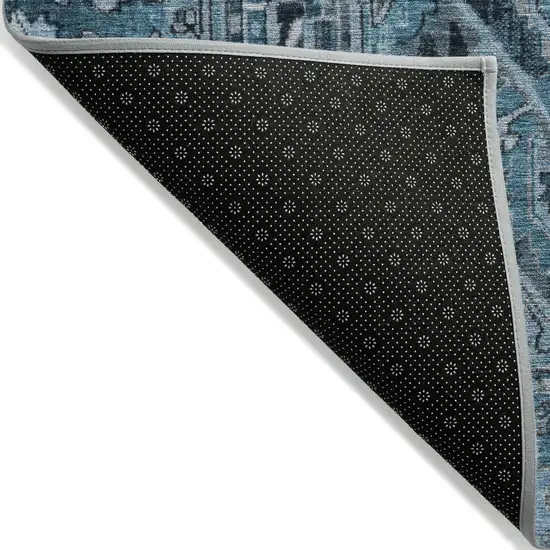 Denim and Gray Oriental Washable Non Skid Indoor Outdoor Area Rug Photo 5