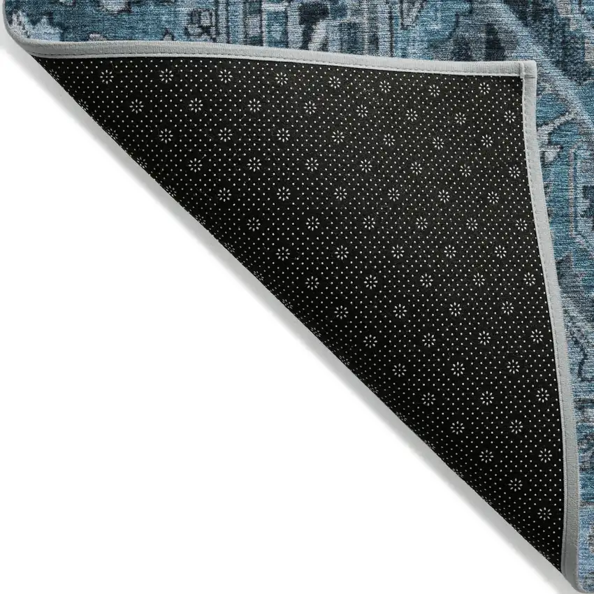 Denim and Gray Oriental Washable Non Skid Indoor Outdoor Area Rug Photo 5