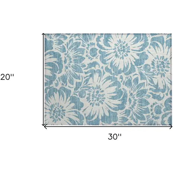 Denim and Ivory Floral Washable Non Skid Indoor Outdoor Area Rug Photo 3
