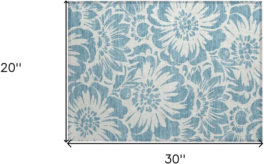 Denim and Ivory Floral Washable Non Skid Indoor Outdoor Area Rug Photo 3