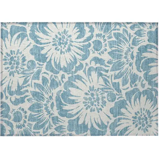 Denim and Ivory Floral Washable Non Skid Indoor Outdoor Area Rug Photo 5