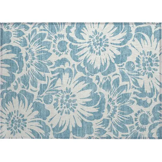 Denim and Ivory Floral Washable Non Skid Indoor Outdoor Area Rug Photo 2