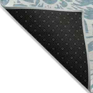 Photo of Denim and Ivory Floral Washable Non Skid Indoor Outdoor Area Rug