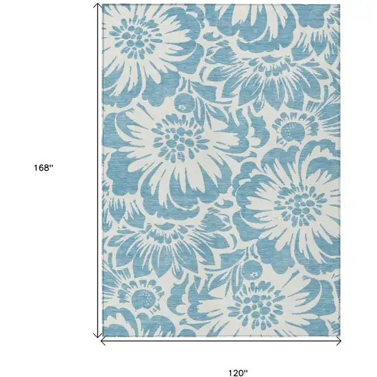 Denim and Ivory Floral Washable Non Skid Indoor Outdoor Area Rug Photo 3