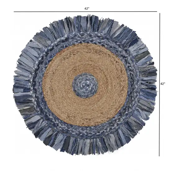 Denim and Natural Jute Fringed Round Rug Photo 9