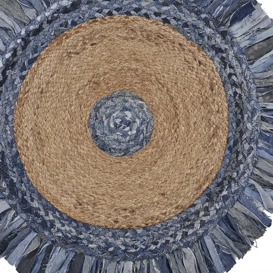 Denim and Natural Jute Fringed Round Rug Photo 10