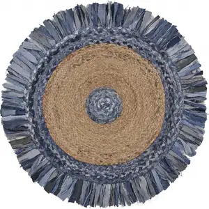 Photo of Denim and Natural Jute Fringed Round Rug