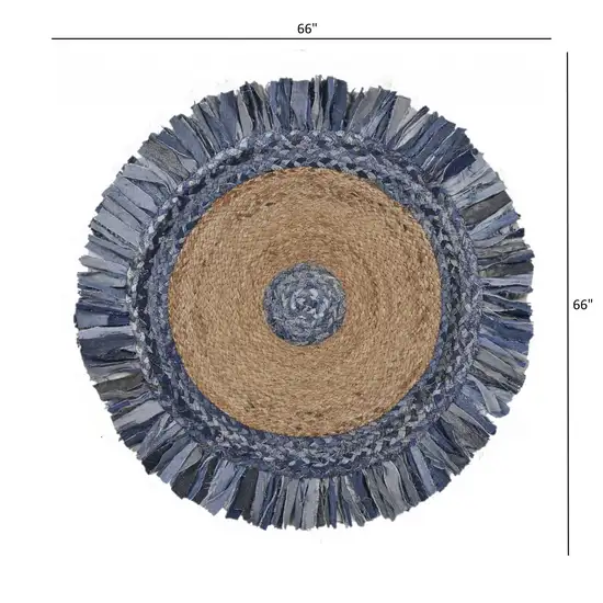 Denim and Natural Jute Fringed Round Rug Photo 9
