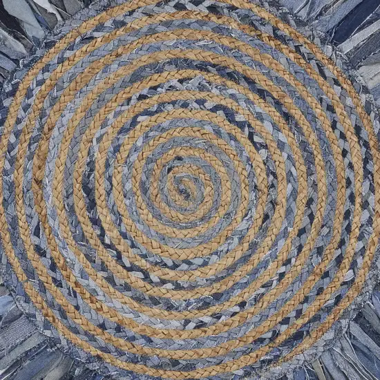 6' Beige And Blue Abstract Geometric Hand Woven Round Rug Photo 6