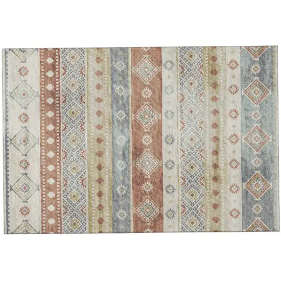 Desert Sand Rust And Ivory Tribal Washable Area Rug With UV Protection Photo 2